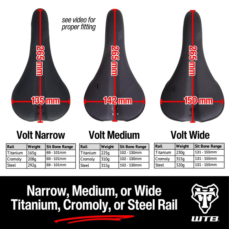 WTB Volt Bike Seat (Saddle) - Comfortable Medium Thickness Padding, Mountain, Gravel & E-Bikes (Titanium Rail, Wide) - Image 2